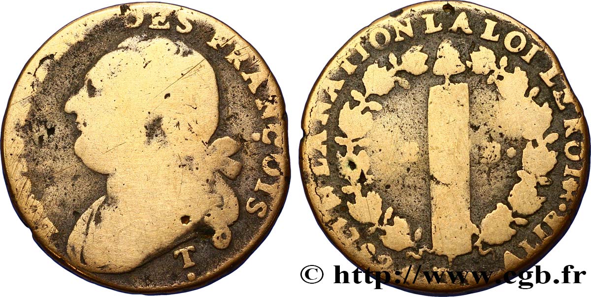 LOUIS XVI (MONARQUE CONSTITUTIONNEL)  12 deniers dit &nbsp;au faisceau&nbsp;, type FRANÇOIS 1792 Saumur AB