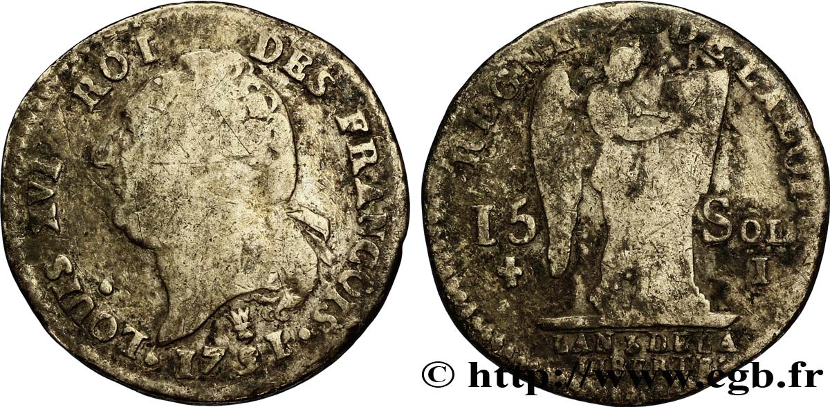 LOUIS XVI 15 sols dit  au génie , type FRANCOIS 1791 Limoges RC+