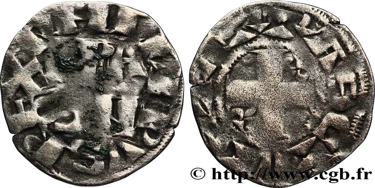 PHILIPPE II DIT &nbsp;PHILIPPE AUGUSTE&nbsp; Denier parisis, 2e type n.d. Arras TB+