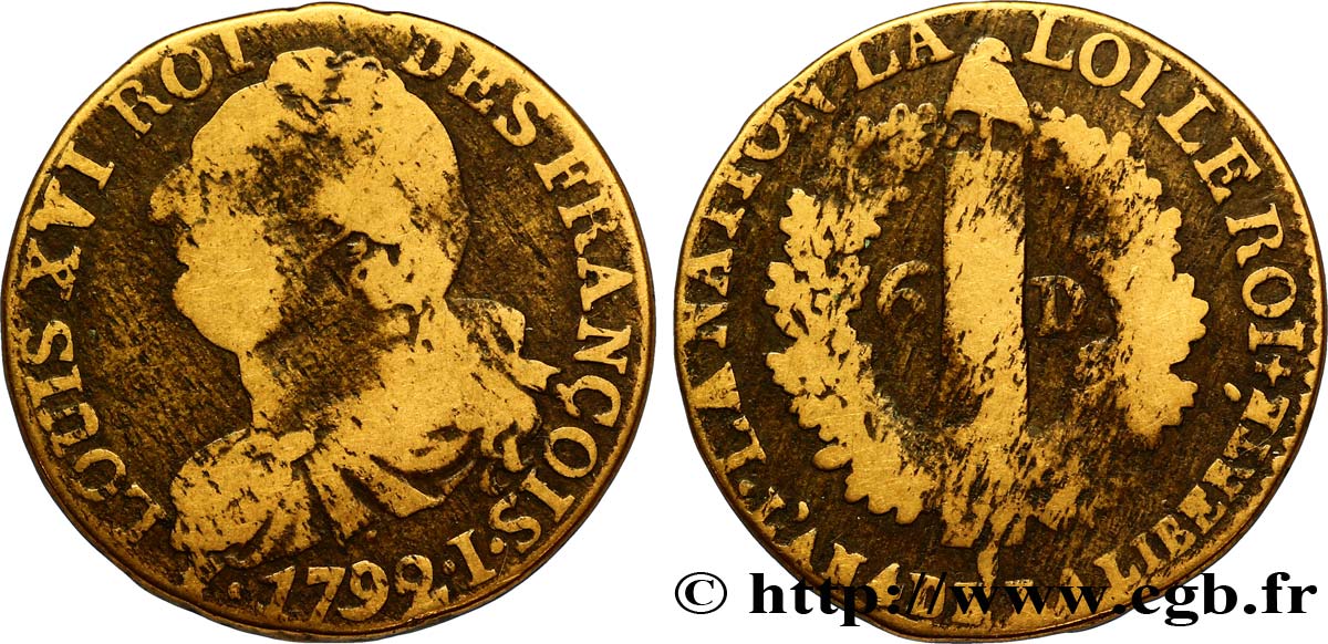 LOUIS XVI (MONARQUE CONSTITUTIONNEL)  6 deniers dit &nbsp;au faisceau&nbsp;, type FRANÇOIS 1792 Limoges B