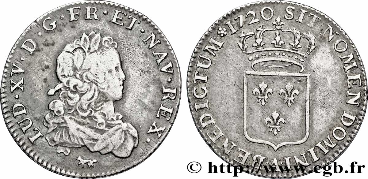 LOUIS XV DIT LE BIEN AIMÉ Tiers d écu de France 1720 Paris TTB