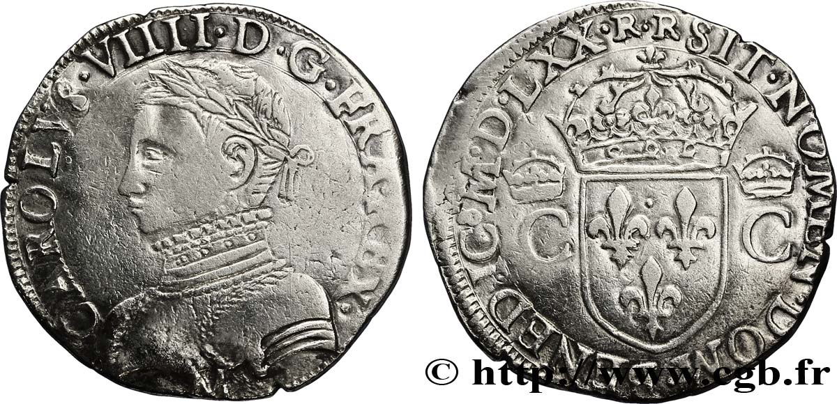 CHARLES IX Teston, 2e type 1570 Toulouse BC+