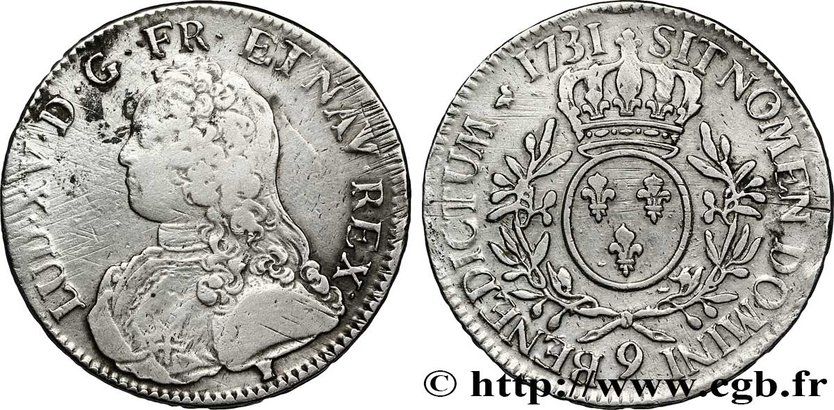 LOUIS XV DIT LE BIEN AIMÉ Écu aux branches d&nbsp;olivier, buste habillé 1731 Rennes TB/TB+