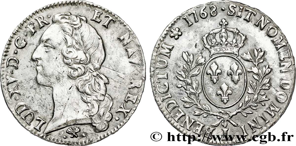 LOUIS XV DIT LE BIEN AIMÉ Écu aux branches d’olivier, tête ceinte d’un bandeau 1768 Bayonne TTB