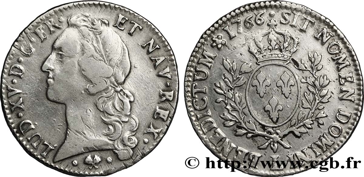 LOUIS XV DIT LE BIEN AIMÉ Écu aux branches d’olivier, tête ceinte d’un bandeau 1766 Bayonne TB