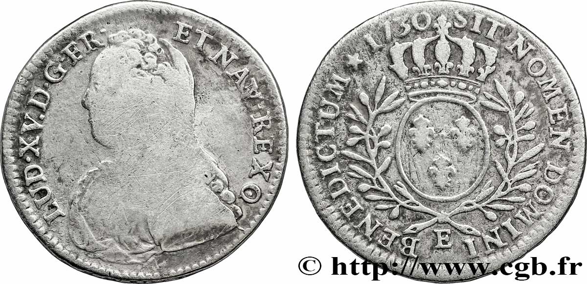 LOUIS XV DIT LE BIEN AIMÉ Demi-écu aux branches d&nbsp;olivier, buste habillé 1730 Tours TB