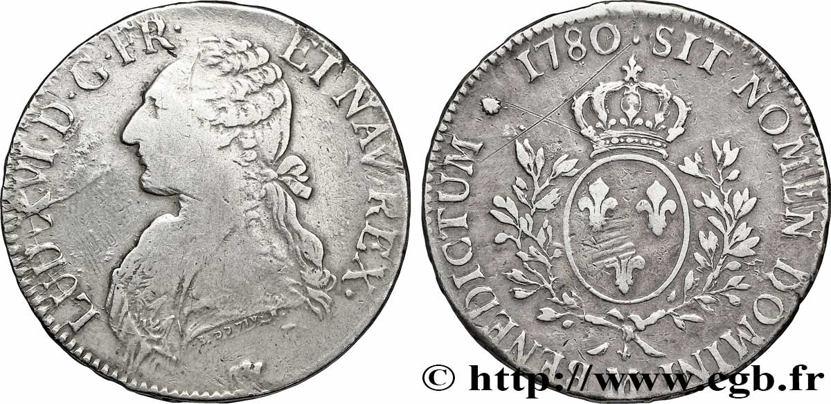 LOUIS XVI Écu aux branches d olivier 1780 Toulouse VF