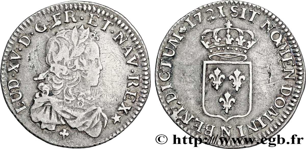 LOUIS XV DIT LE BIEN AIMÉ Sixième d&nbsp;écu de France 1721 Montpellier TB+/TTB