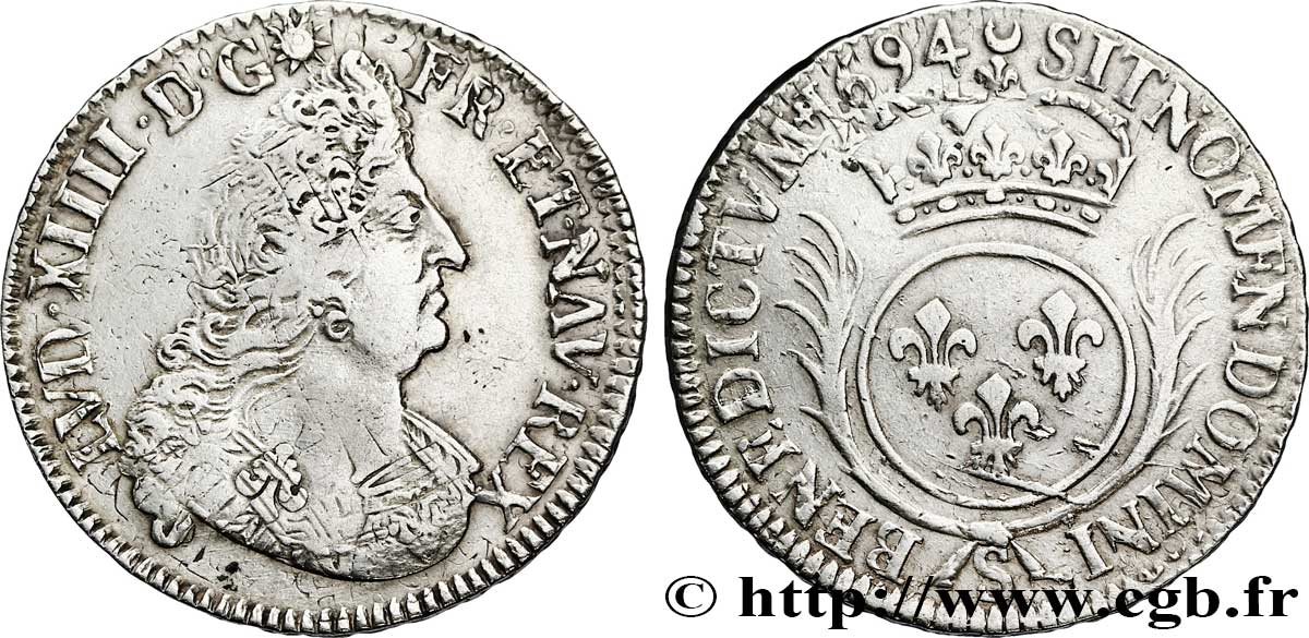 LOUIS XIV LE GRAND OU LE ROI SOLEIL Demi-écu aux palmes 1694 Reims TB+