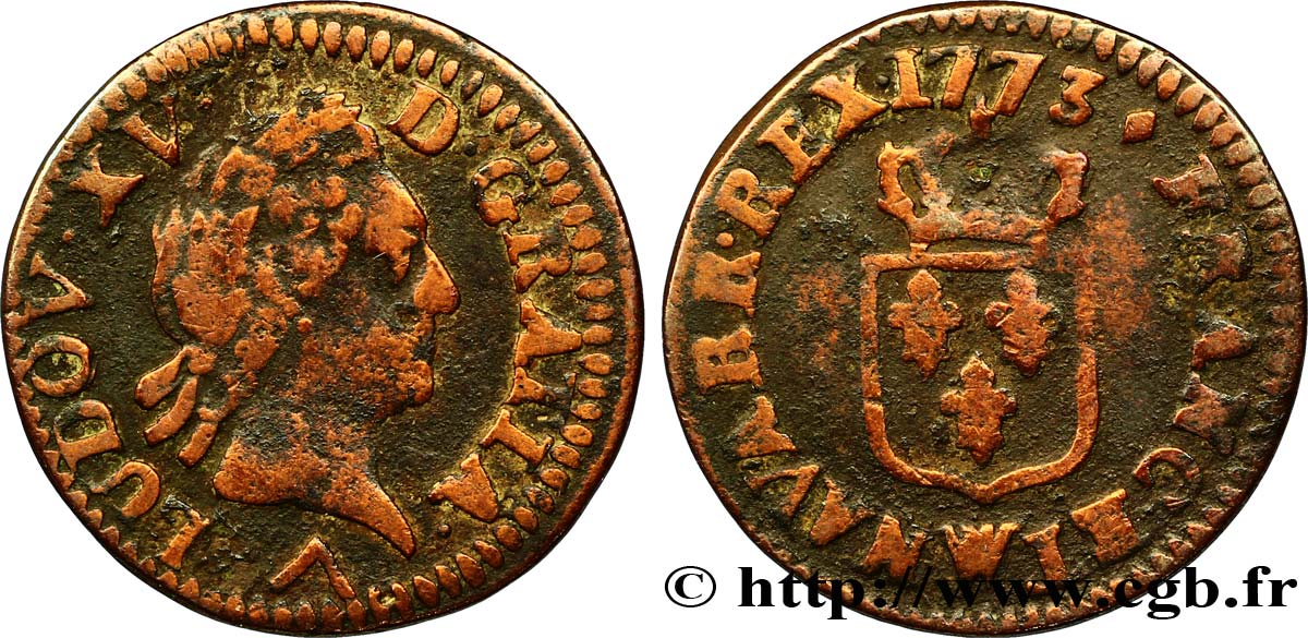 LOUIS XV DIT LE BIEN AIMÉ Liard dit  à la vieille tête  1773 Lille B+