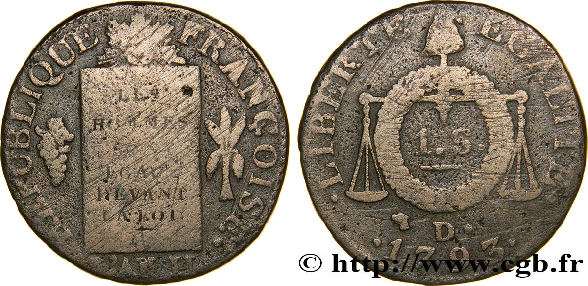 LA CONVENTION 1 sol dit &nbsp;à la table de loi&nbsp; 1793 Dijon B+