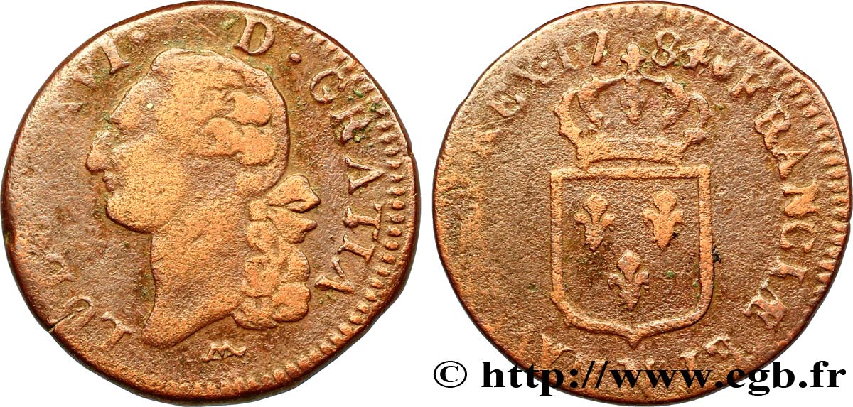 LOUIS XVI Sol dit “à l&nbsp;écu” 1784 Montpellier TB