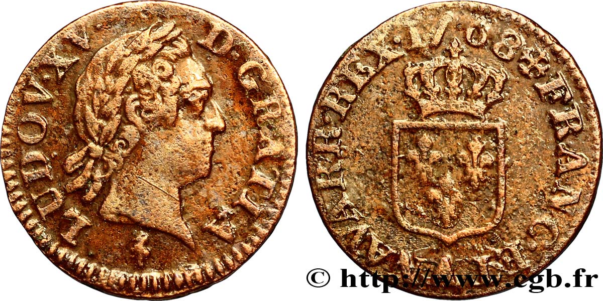 LOUIS XV DIT LE BIEN AIMÉ Liard dit  à la vieille tête  1768 Paris TB+