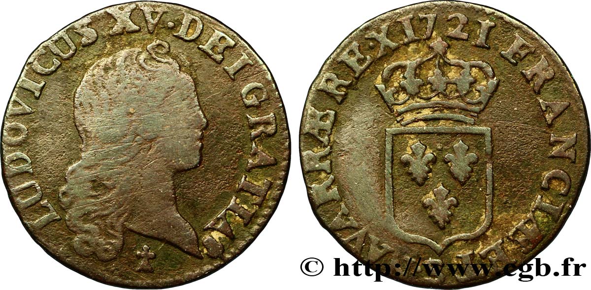 LOUIS XV &nbsp;THE WELL-BELOVED&nbsp; Liard au buste enfantin 1721 Reims F