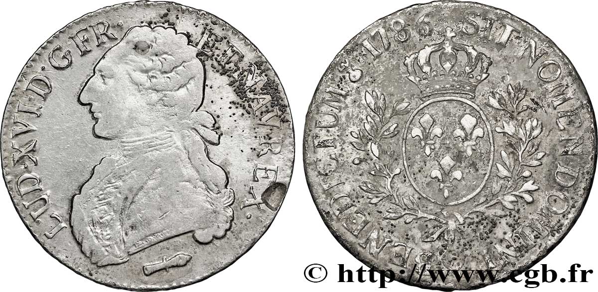 LOUIS XVI Écu aux branches d&nbsp;olivier 1786 Perpignan TB+