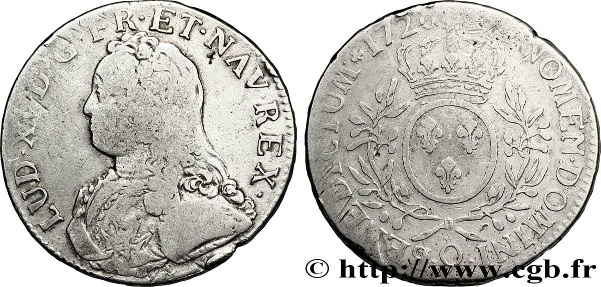 LOUIS XV DIT LE BIEN AIMÉ Écu aux branches d&nbsp;olivier, buste habillé 1726 Riom TB