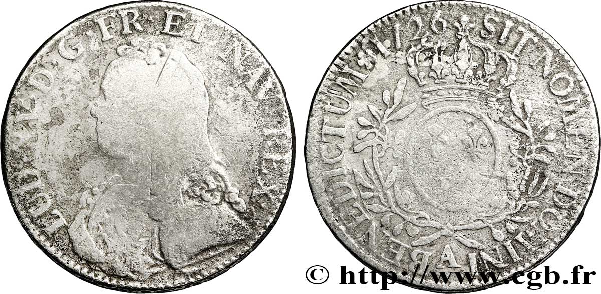 LOUIS XV DIT LE BIEN AIMÉ Écu aux branches d&nbsp;olivier, buste habillé 1726 Paris B
