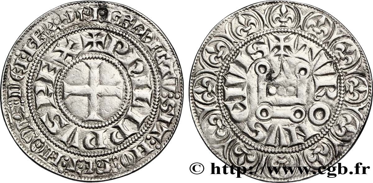 PHILIPPE III LE HARDI ET PHILIPPE IV LE BEL - MONNAYAGE COMMUN (à partir de 1280) Gros tournois à l&nbsp;O rond n.d. s.l. TTB