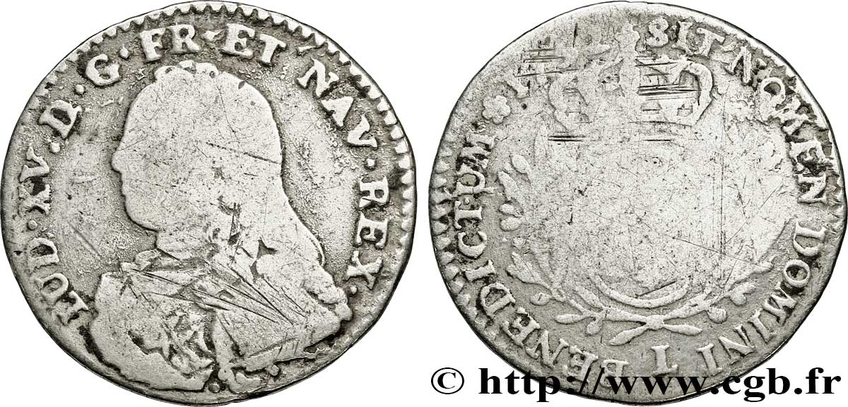 LOUIS XV DIT LE BIEN AIMÉ Dixième d’écu aux branches d’olivier, buste habillé 1732 Bayonne B