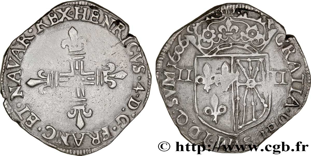 HENRI IV LE GRAND Quart d&nbsp;écu de Navarre 1606 Saint-Palais TTB