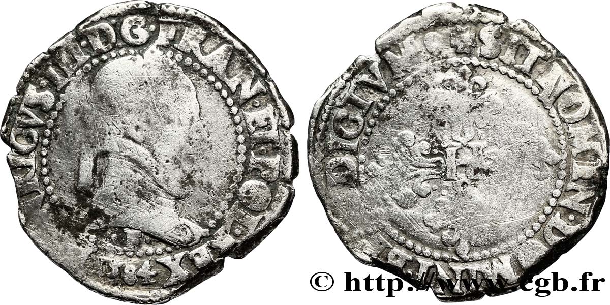 HENRI III Franc au col plat 1584 Angers B+