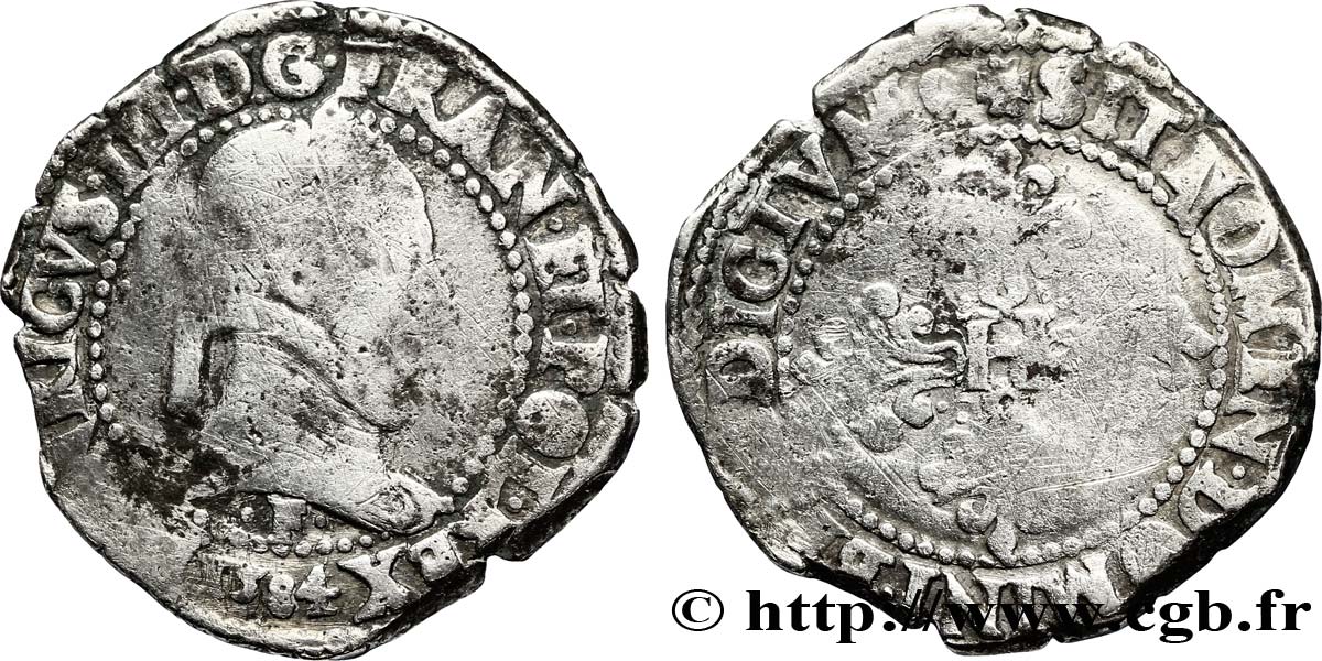 HENRY III Franc au col plat 1584 Angers fS