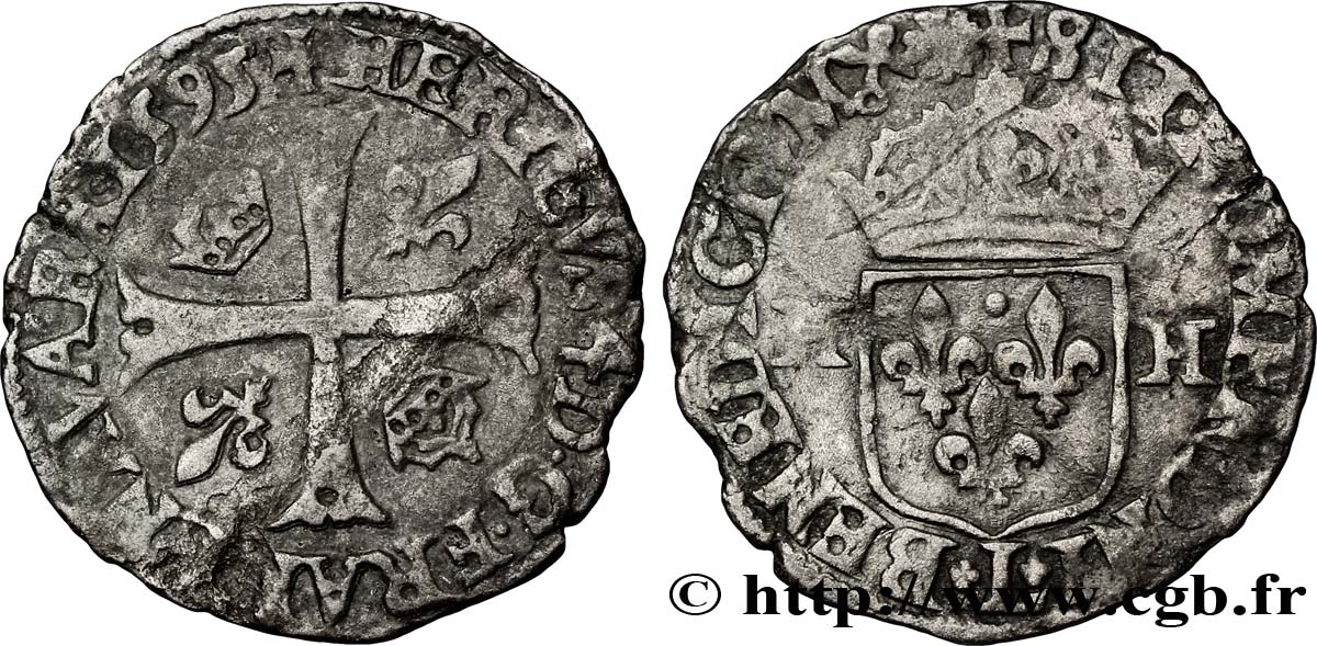 HENRY IV Douzain aux deux H, 3e type 1595 Bayonne MB