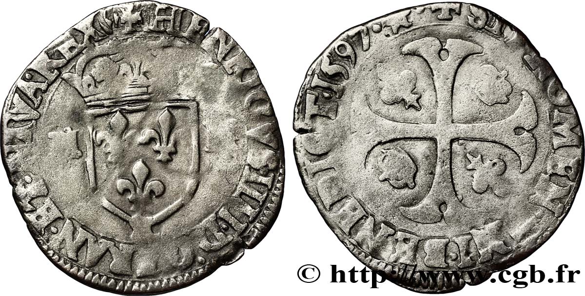 HENRI IV LE GRAND Douzain aux deux H, 2e type 1597 Aix-en-Provence TB