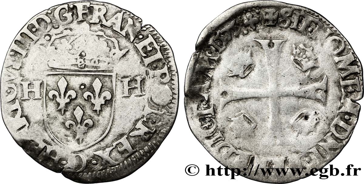 HENRI III Douzain aux deux H, 1er type 1575 Lyon TB