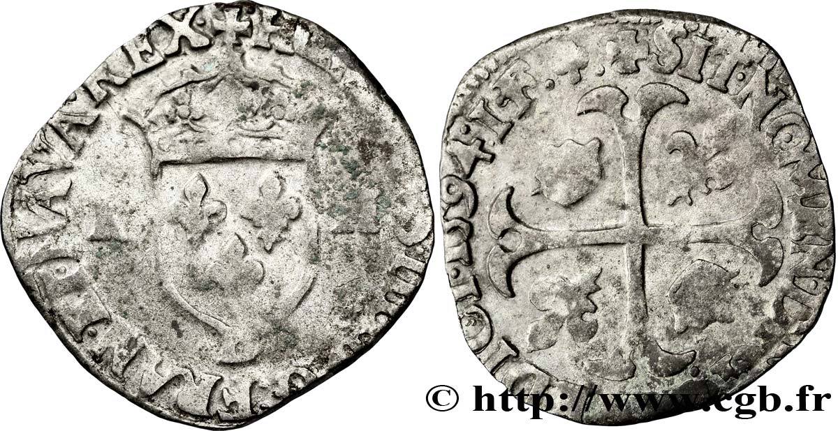 HENRI IV LE GRAND Douzain aux deux H, 2e type 1594 Lyon TB
