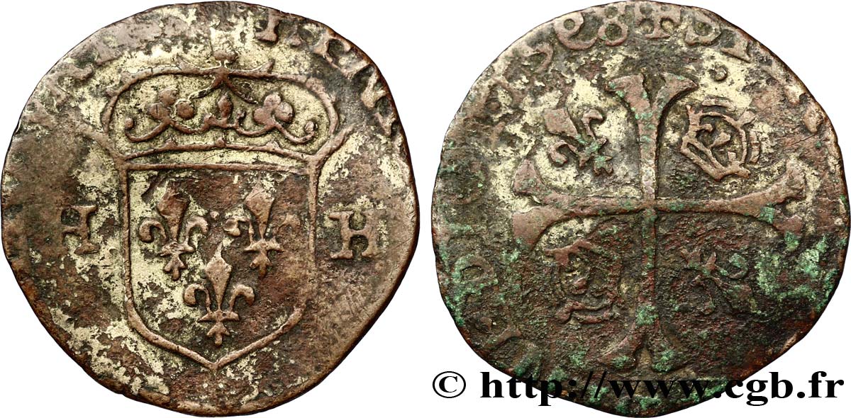 HENRI IV LE GRAND Douzain aux deux H, 2e type, faux d’époque 1598  TB