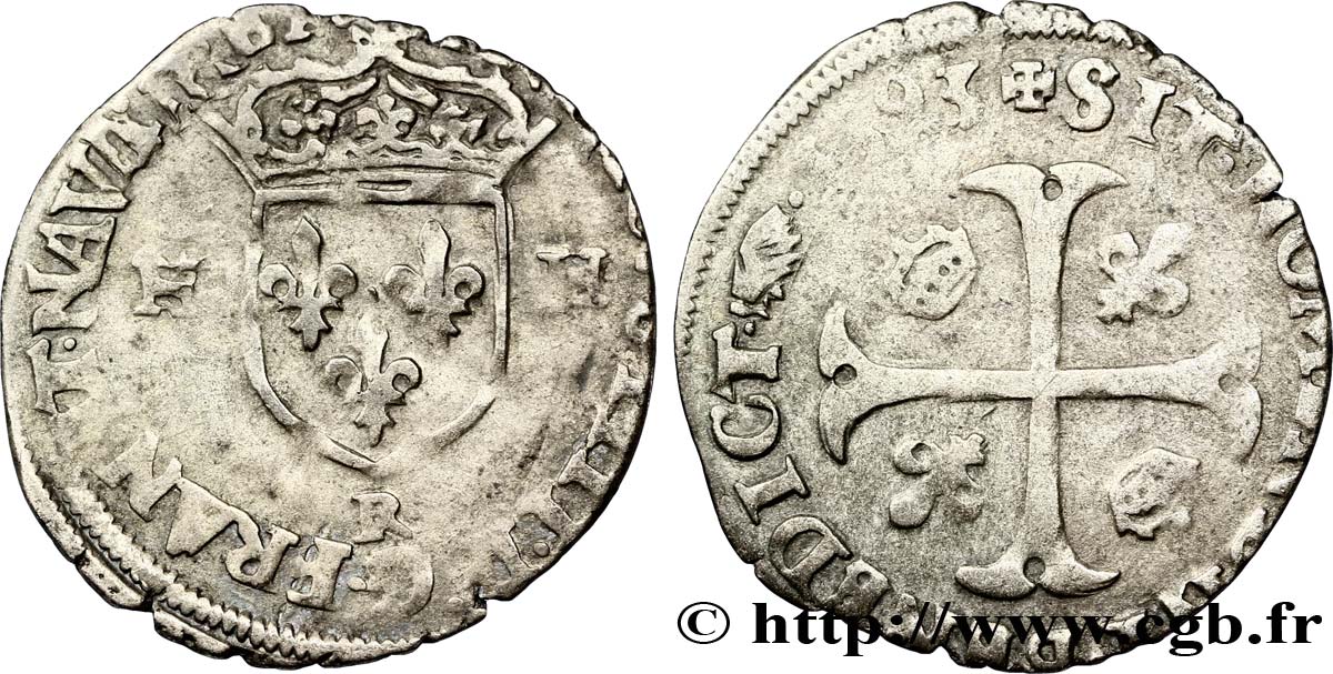 HENRI IV LE GRAND Douzain aux deux H, 2e type 1593 Saint-André de Villeneuve-lès-Avignon TB