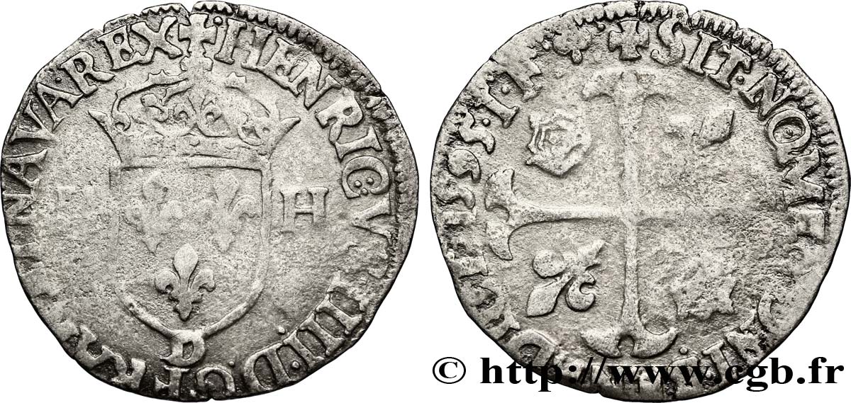 HENRI IV LE GRAND Douzain aux deux H, 2e type 1595 Lyon TB