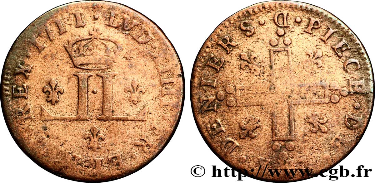 LOUIS XIV LE GRAND OU LE ROI SOLEIL XXX deniers aux 2 L couronnés 1711 Lyon TB