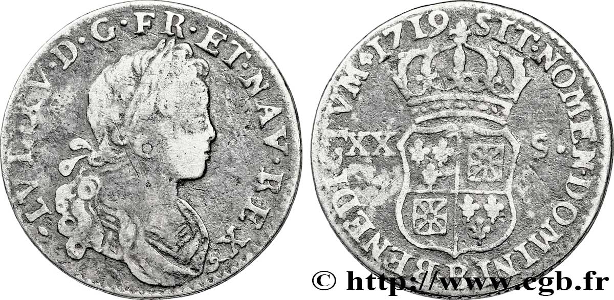 LOUIS XV DIT LE BIEN AIMÉ XX sols de Navarre 1719 Rouen TB