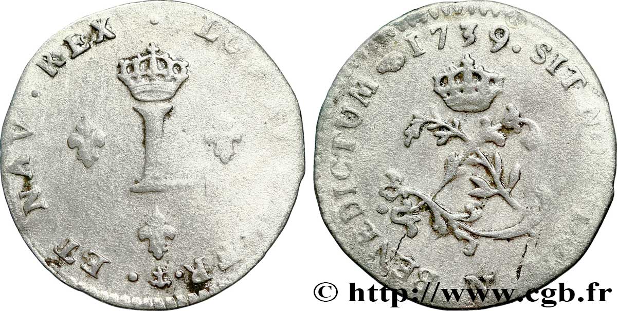 LOUIS XV DIT LE BIEN AIMÉ Double sol de billon 1739 Montpellier TB+