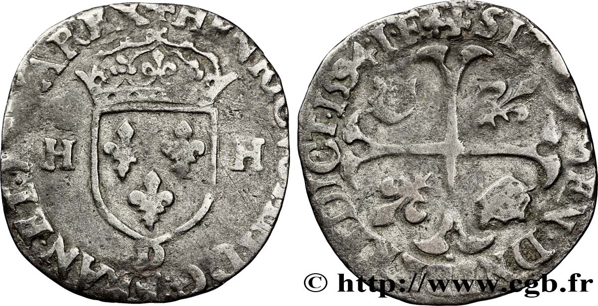 HENRI IV LE GRAND Douzain aux deux H, 1er type 1594 Lyon TB