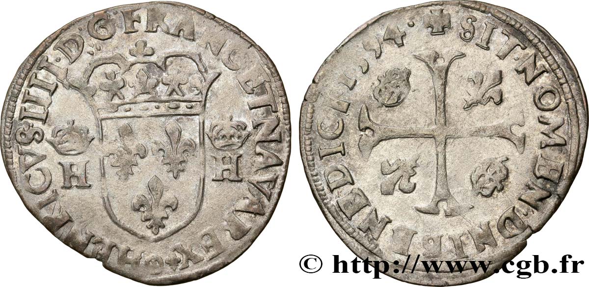 HENRY IV Douzain aux deux H couronnées, 3e type 1594 Clermont-Ferrand fSS