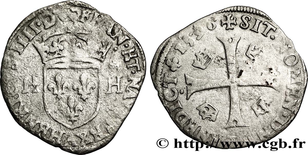 HENRI IV LE GRAND Douzain aux deux H, 1er type 1596 Paris B/TB