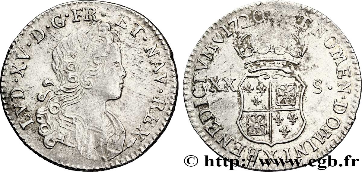 LOUIS XV DIT LE BIEN AIMÉ XX sols de Navarre 1720 Amiens TTB+