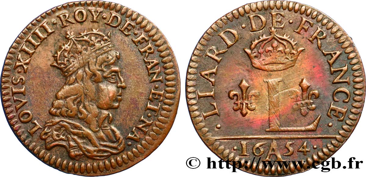 LOUIS XIV LE GRAND OU LE ROI SOLEIL Liard de France à l L couronnée, faux XIXe-XXe siècle 1654 Paris SUP/TTB
