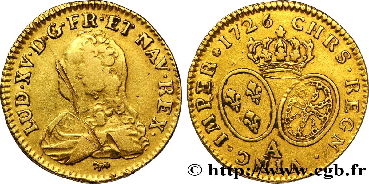LOUIS XV DIT LE BIEN AIMÉ Louis d&nbsp;or aux écus ovales, buste habillé 1726 Paris TB