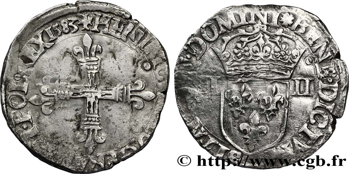 HENRI III Quart d écu, croix de face 1583 Nantes TB
