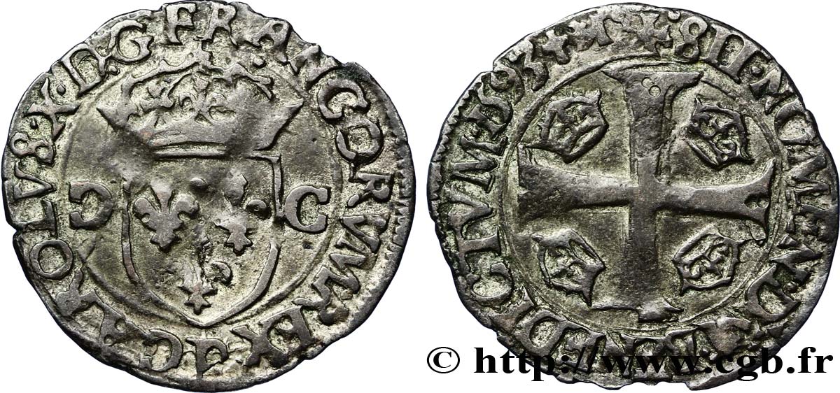 CHARLES X, CARDINAL DE BOURBON Douzain aux deux C, 1er type 1593 Dijon TB