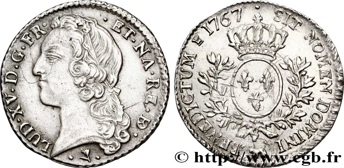 LOUIS XV DIT LE BIEN AIMÉ Cinquième d’écu aux branches d’olivier, tête ceinte d’un bandeau 1767 Pau SUP