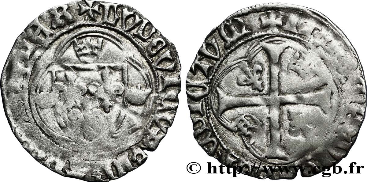 LOUIS XI LE PRUDENT Blanc à la couronne, légende fautive IT n.d. Angers TB+