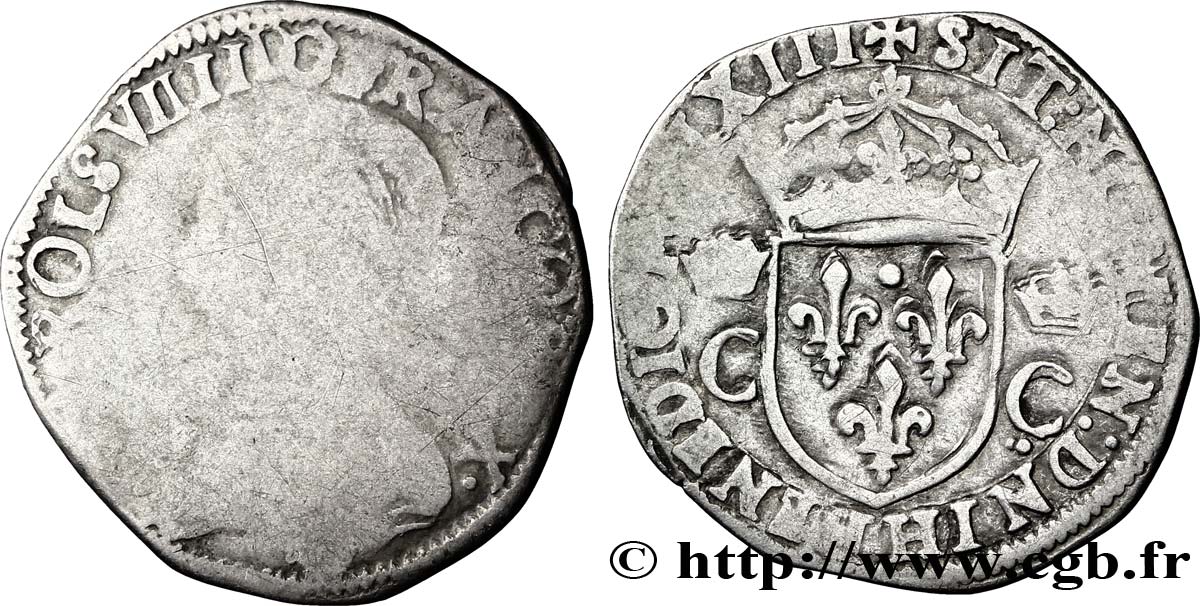 CHARLES IX Demi-teston, 2e type 1563 La Rochelle B/TB