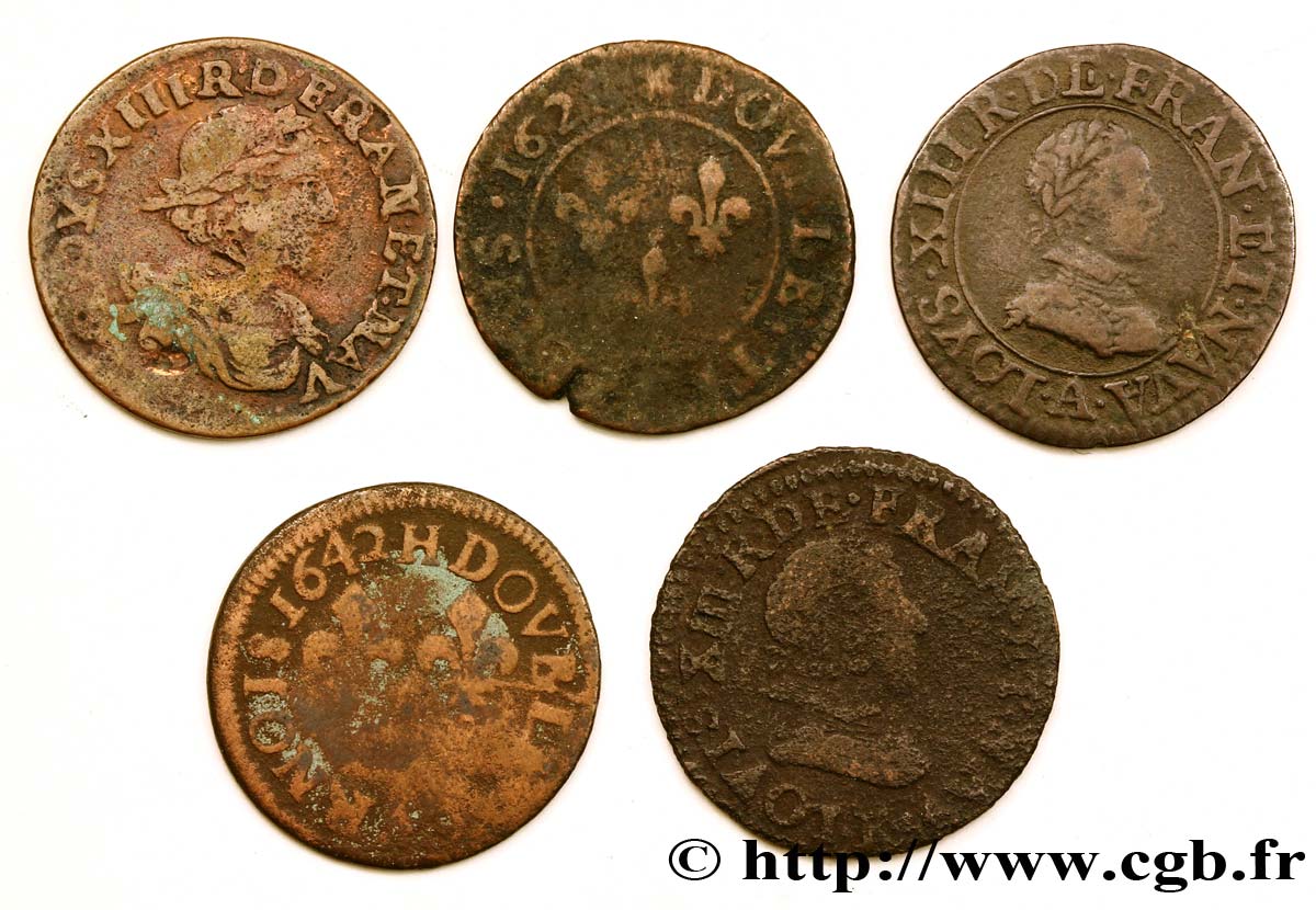 LOUIS XIII LE JUSTE Lot de 5 doubles tournois de Louis XIII n.d. s.l. TB