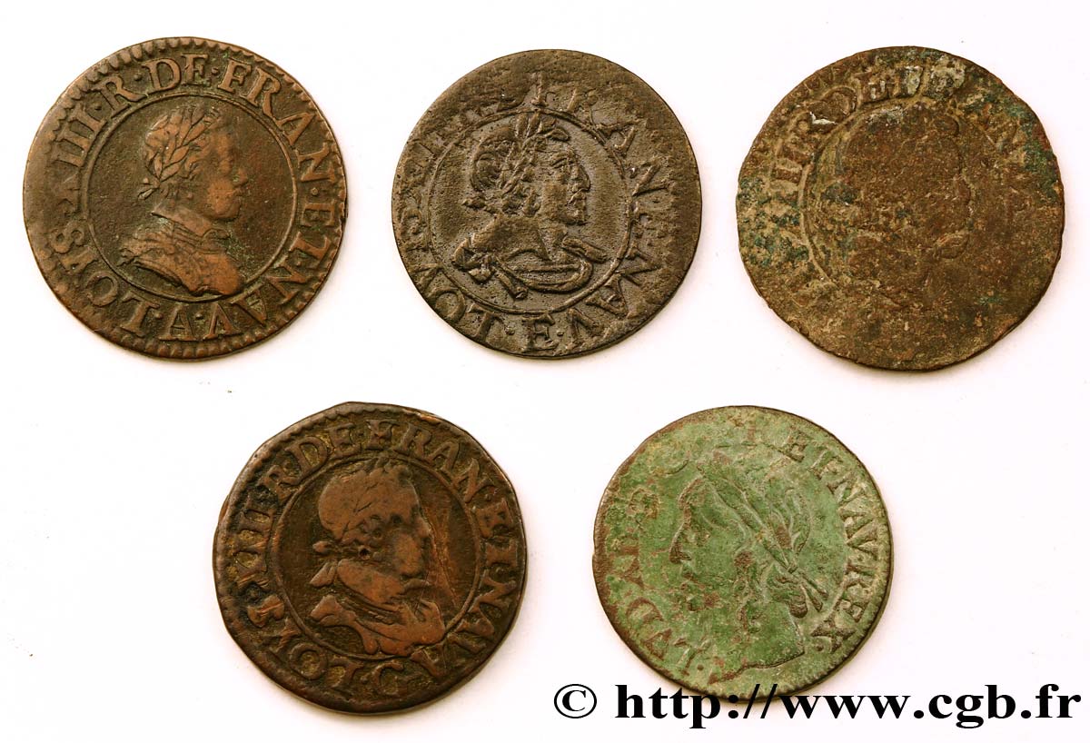 LOUIS XIII LE JUSTE Lot de 5 doubles tournois de Louis XIII n.d. s.l. TB