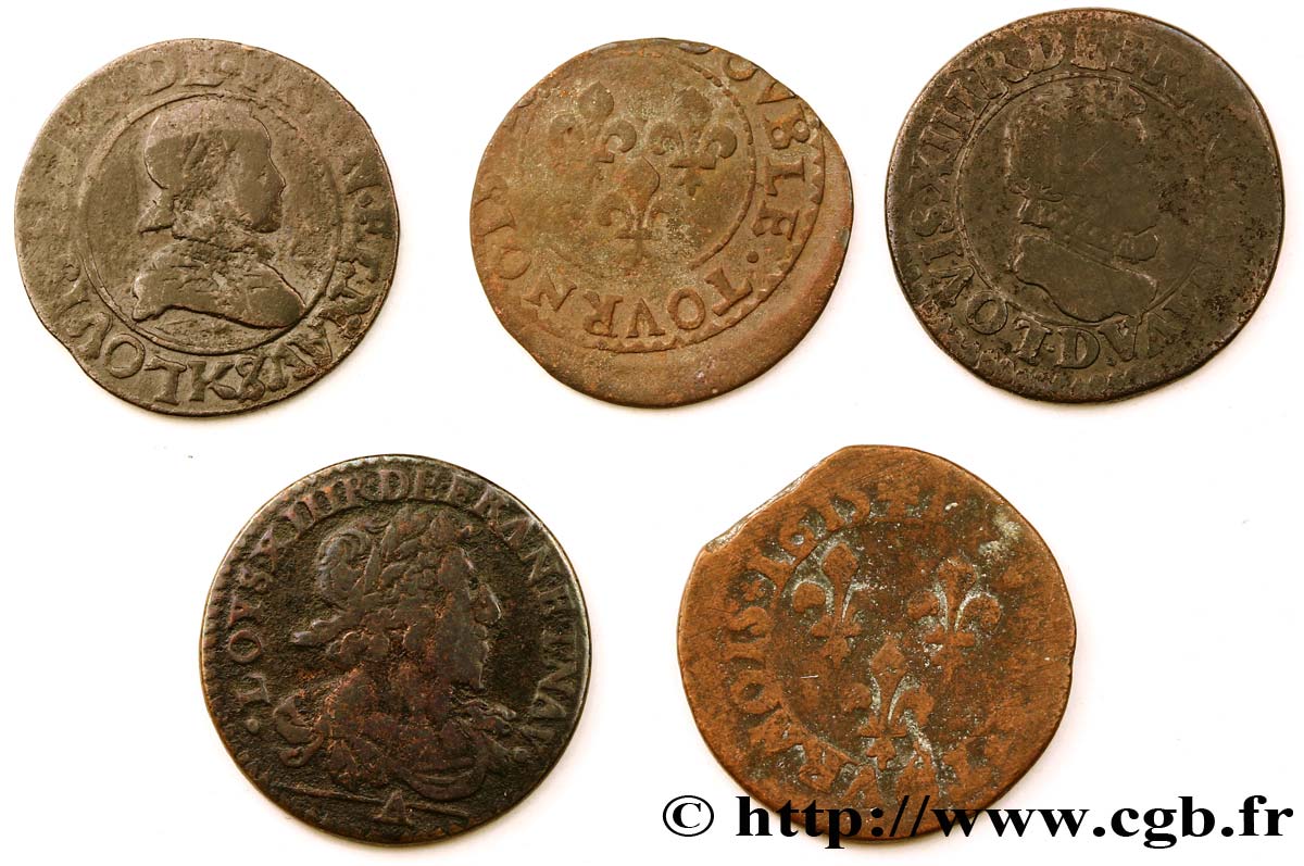 LOUIS XIII LE JUSTE Lot de 5 doubles tournois de Louis XIII n.d. s.l. TB